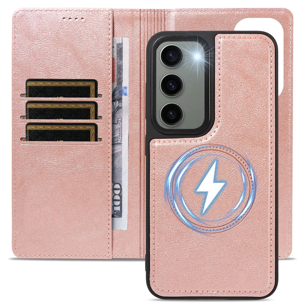 For Samsung Galaxy S23 Magnetic Case Detachable 2 in 1 Leather Wallet Phone Cover - Rose Gold - 4