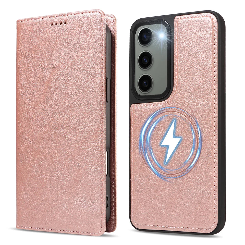 For Samsung Galaxy S23 Magnetic Case Detachable 2 in 1 Leather Wallet Phone Cover - Rose Gold - 5