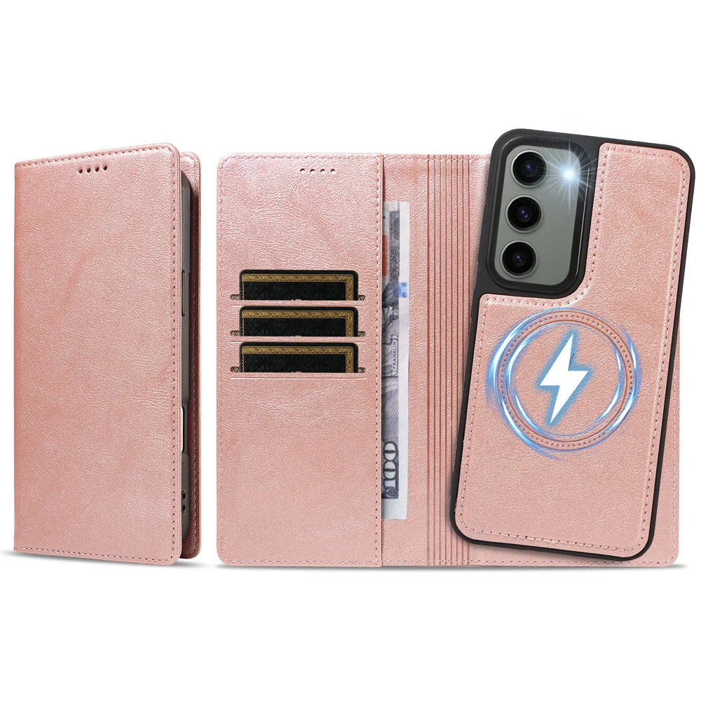 For Samsung Galaxy S23 Magnetic Case Detachable 2 in 1 Leather Wallet Phone Cover - Rose Gold - 6