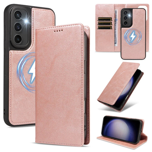 For Samsung Galaxy S23 FE Magnetic Case Detachable 2 in 1 Leather Wallet Phone Cover - Rose Gold - 1