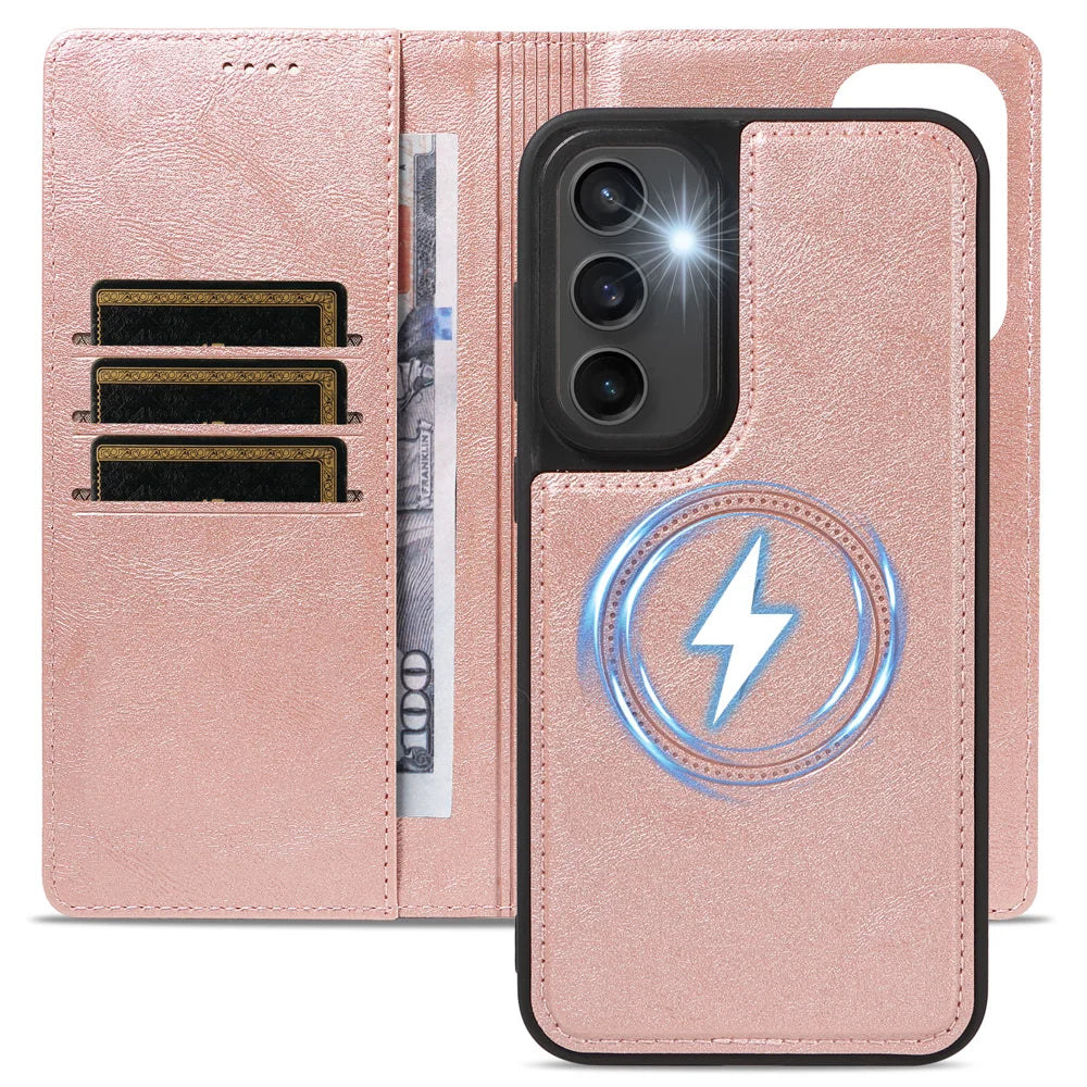 For Samsung Galaxy S23 FE Magnetic Case Detachable 2 in 1 Leather Wallet Phone Cover - Rose Gold - 4