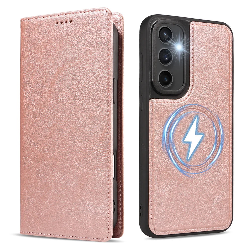 For Samsung Galaxy S23 FE Magnetic Case Detachable 2 in 1 Leather Wallet Phone Cover - Rose Gold - 5