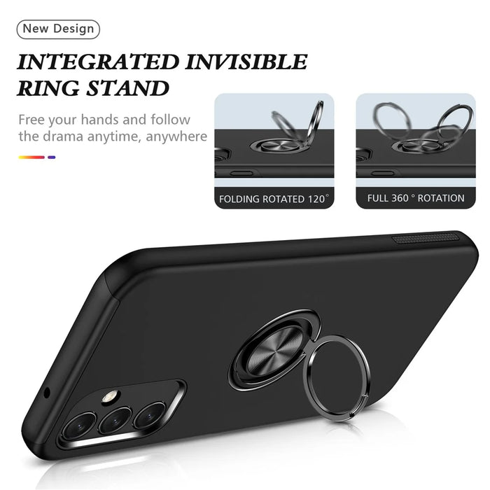 For Samsung Galaxy A14 5G / A14 4G Rotation Ring Kickstand Case Hard PC+Soft TPU Dual Layer Protection Phone Cover - Black - 2