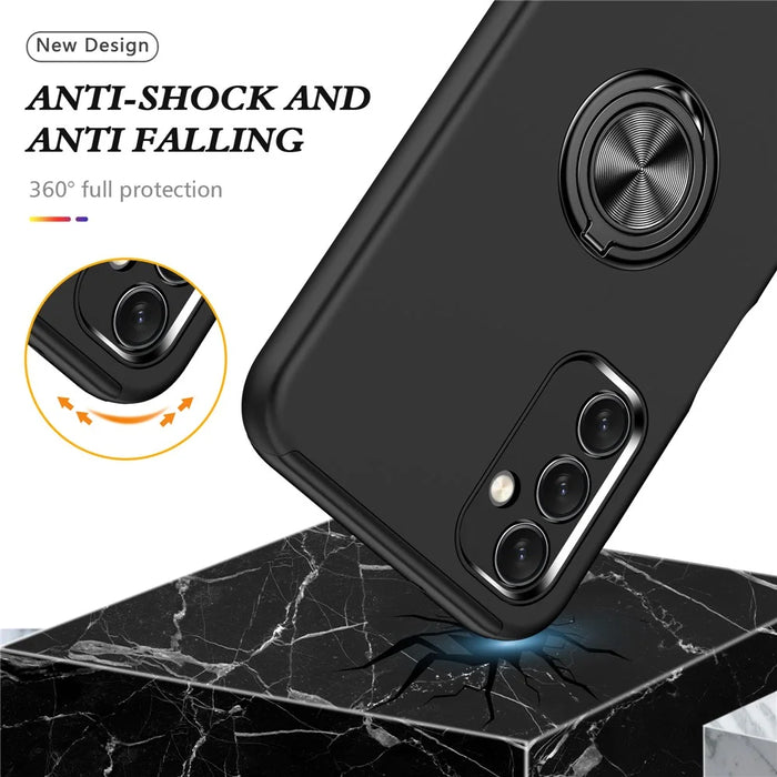 For Samsung Galaxy A14 5G / A14 4G Rotation Ring Kickstand Case Hard PC+Soft TPU Dual Layer Protection Phone Cover - Black - 4