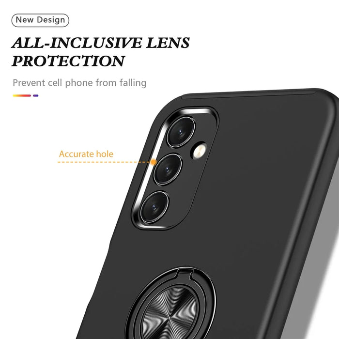 For Samsung Galaxy A14 5G / A14 4G Rotation Ring Kickstand Case Hard PC+Soft TPU Dual Layer Protection Phone Cover - Black - 7