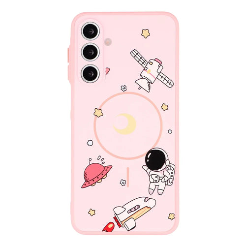 For Samsung Galaxy A26 5G Magnetic Case Cartoon Astronaut Design TPU Anti-Slip Impact Resistant Phone Cover - Pink - 1