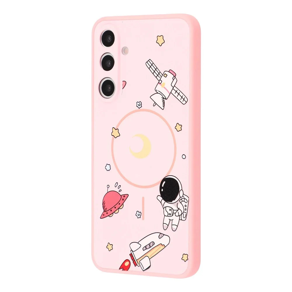 For Samsung Galaxy A26 5G Magnetic Case Cartoon Astronaut Design TPU Anti-Slip Impact Resistant Phone Cover - Pink - 4