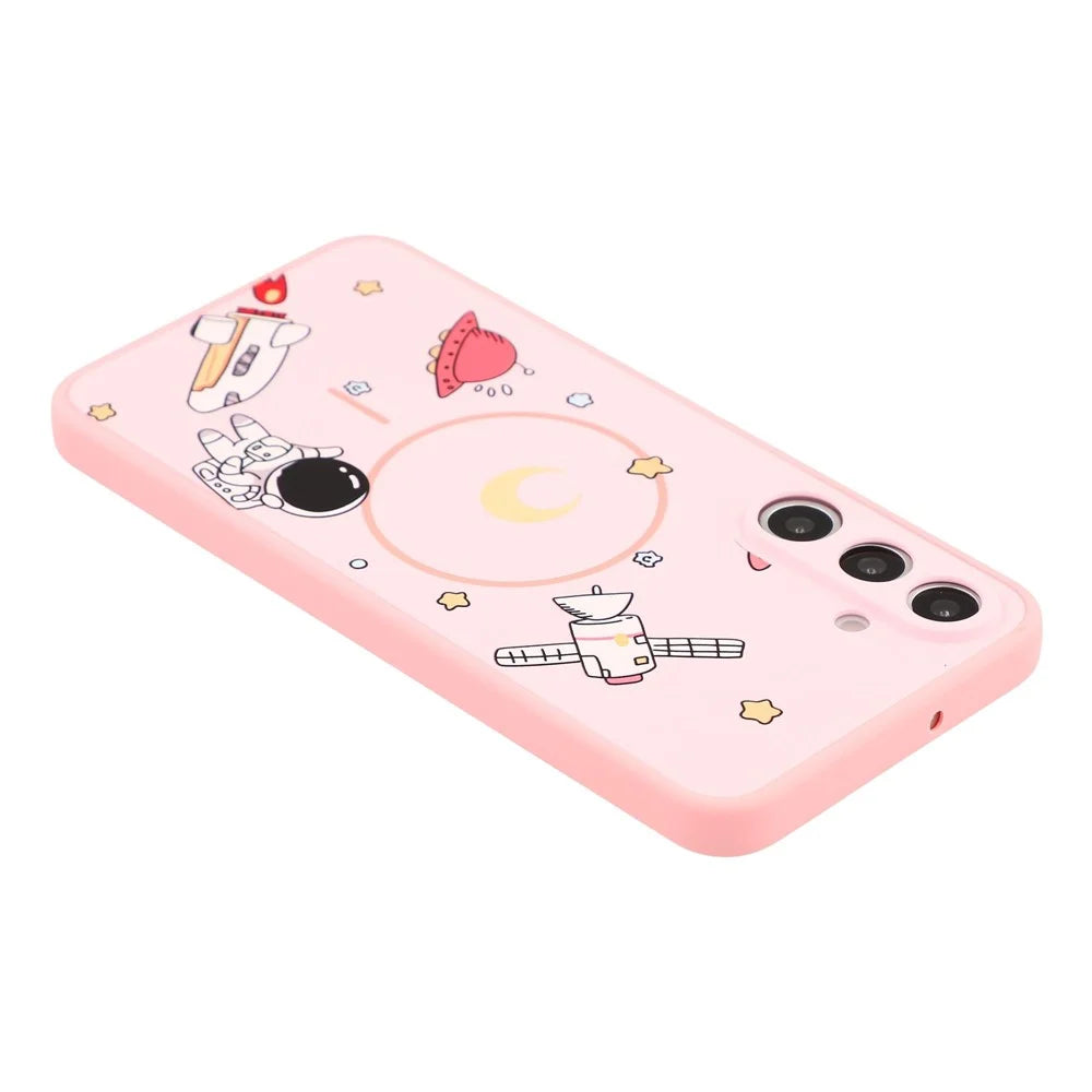For Samsung Galaxy A16 4G / A16 5G Magnetic Case Cartoon Astronaut Design TPU Anti-Slip Impact Resistant Phone Cover - Pink - 6