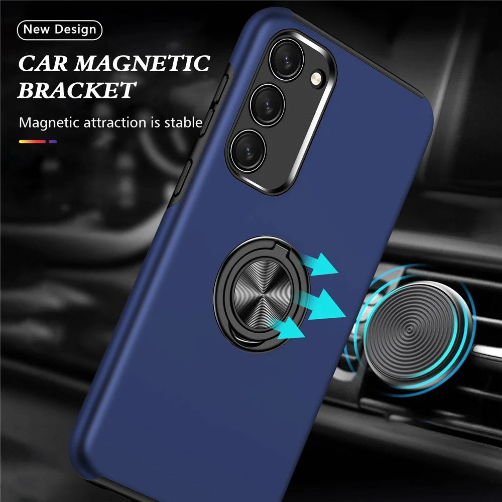 For Samsung Galaxy S23 Rotation Ring Kickstand Shockproof Case Hard PC+Soft TPU Dual Layer Protection Phone Cover - Blue - 3