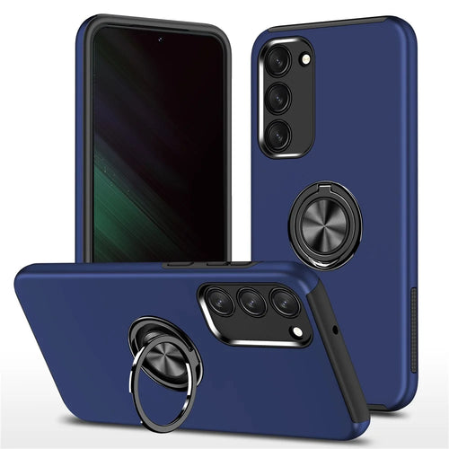for Samsung Galaxy S23+ Rotation Ring Kickstand Drop-proof Case Hard PC+Soft TPU Dual Layer Protection Phone Cover - Blue - 1