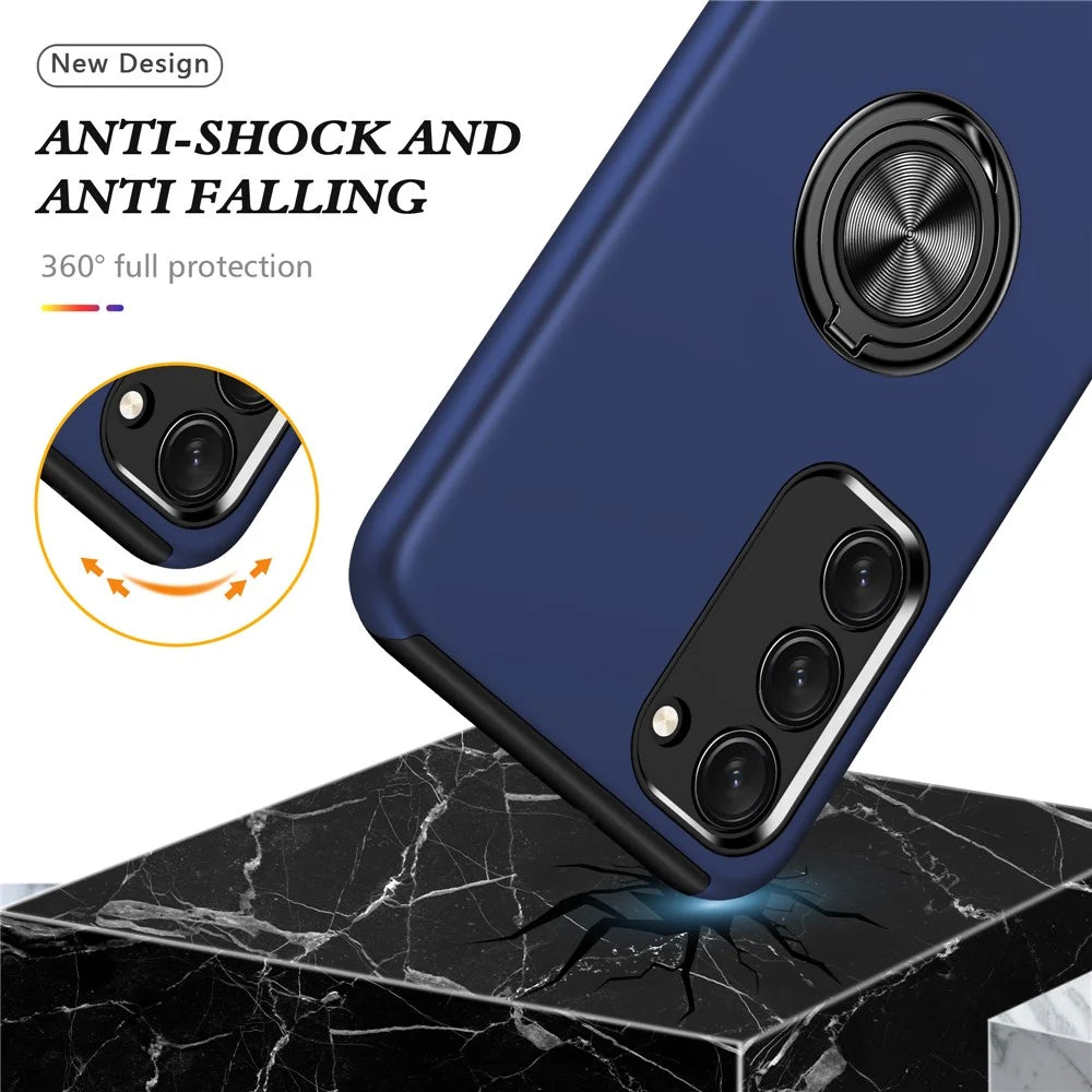 for Samsung Galaxy S23+ Rotation Ring Kickstand Drop-proof Case Hard PC+Soft TPU Dual Layer Protection Phone Cover - Blue - 4