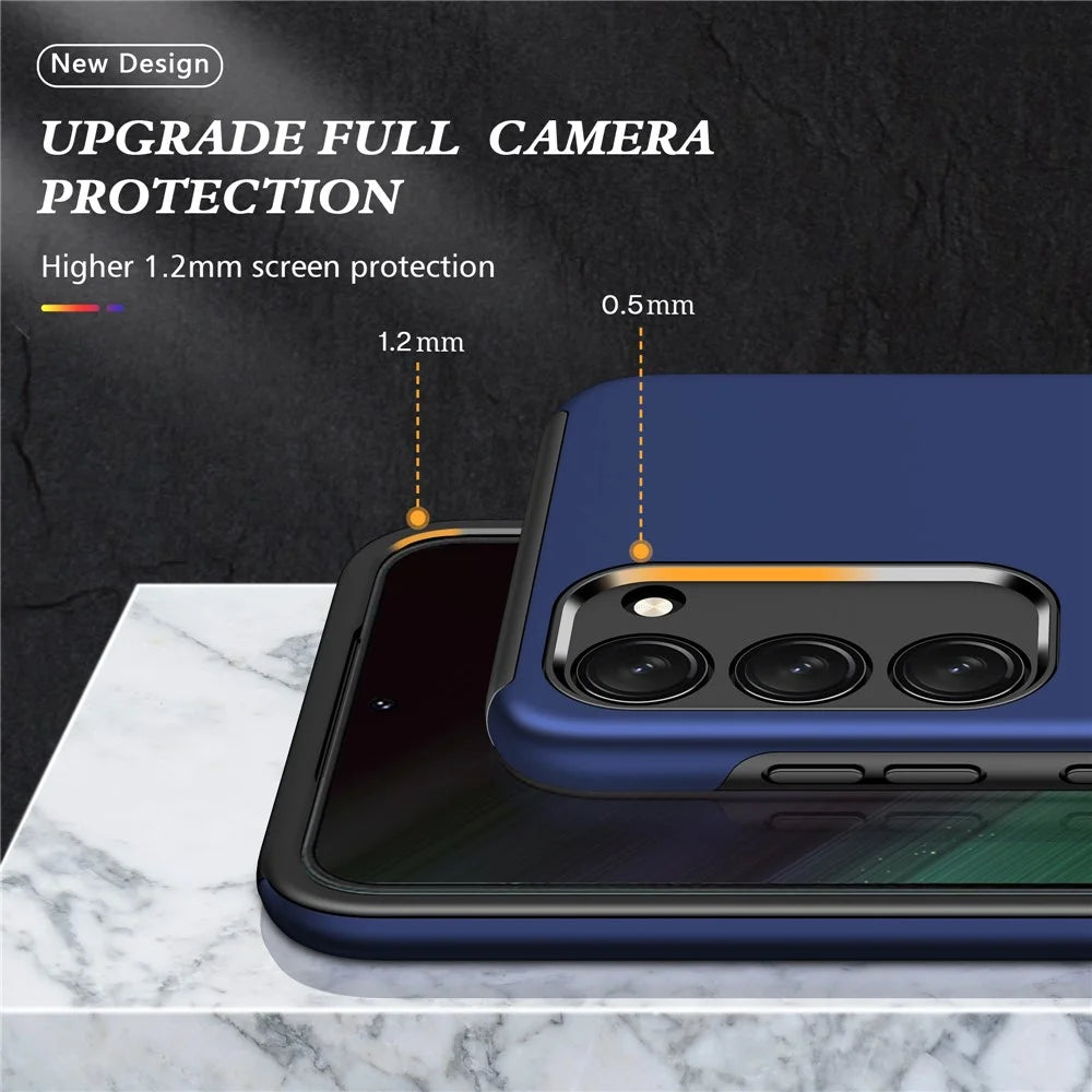 for Samsung Galaxy S23+ Rotation Ring Kickstand Drop-proof Case Hard PC+Soft TPU Dual Layer Protection Phone Cover - Blue - 6