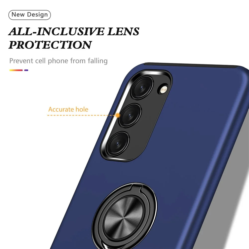 for Samsung Galaxy S23+ Rotation Ring Kickstand Drop-proof Case Hard PC+Soft TPU Dual Layer Protection Phone Cover - Blue - 7