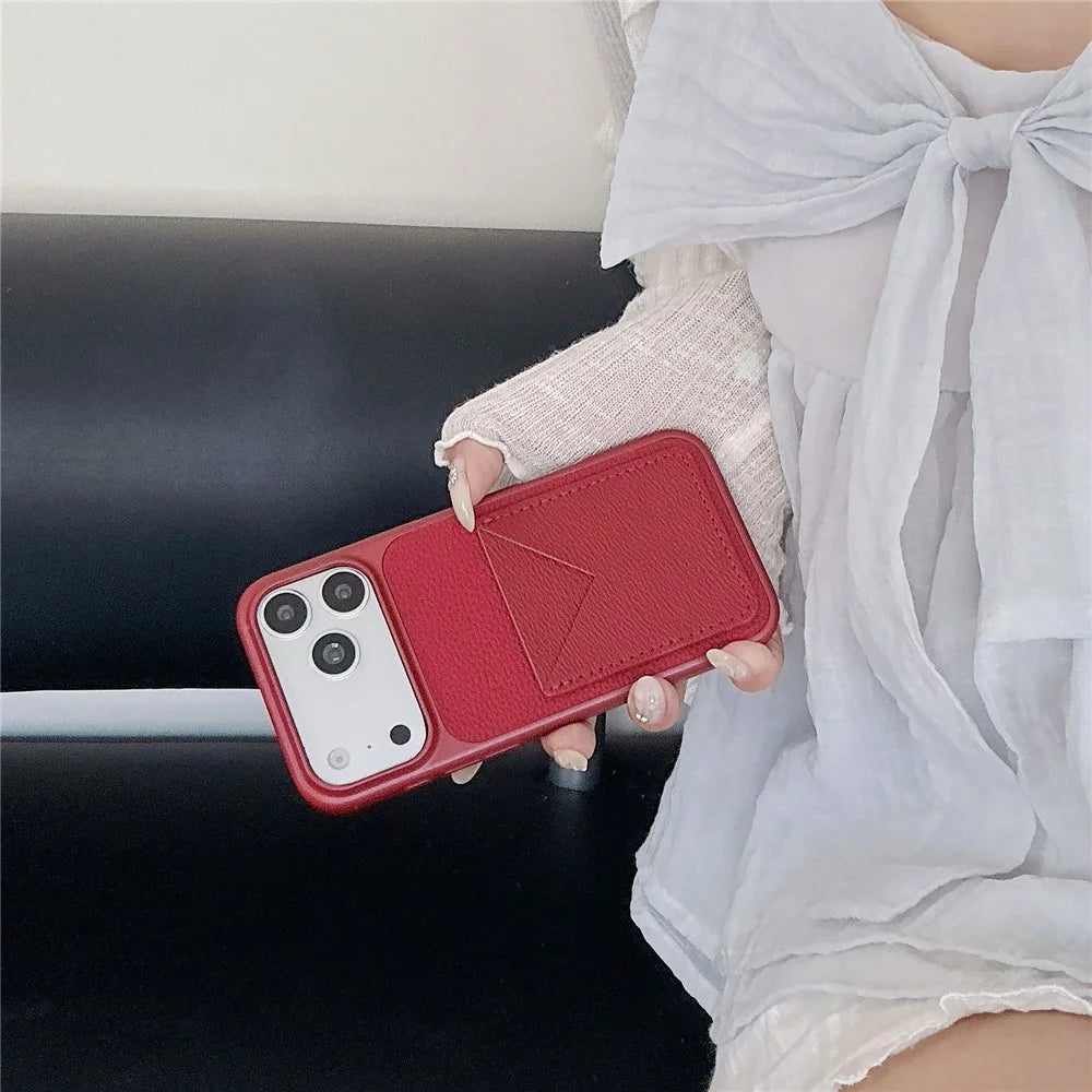 For iPhone 17 Pro Max Case with Card Slot Metal Paint Litchi Texture Leather Coated PC + TPU Phone Cover - Mist Blue - 6