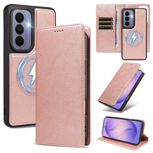 For Samsung Galaxy S26 Magnetic Case Detachable 2 in 1 Leather Wallet Phone Cover - Rose Gold - 1