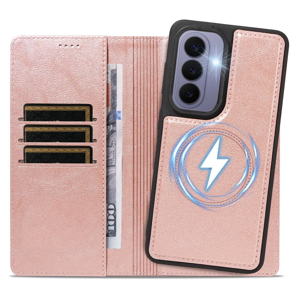 For Samsung Galaxy S26 Magnetic Case Detachable 2 in 1 Leather Wallet Phone Cover - Rose Gold - 2