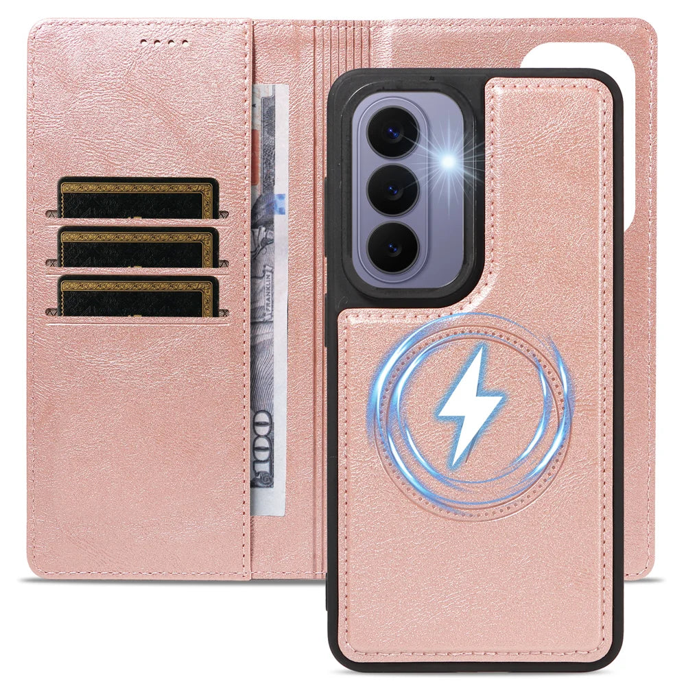 For Samsung Galaxy S26 Magnetic Case Detachable 2 in 1 Leather Wallet Phone Cover - Rose Gold - 4
