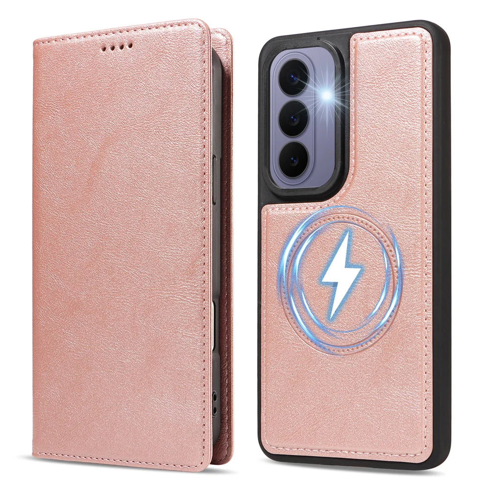 For Samsung Galaxy S26 Magnetic Case Detachable 2 in 1 Leather Wallet Phone Cover - Rose Gold - 5