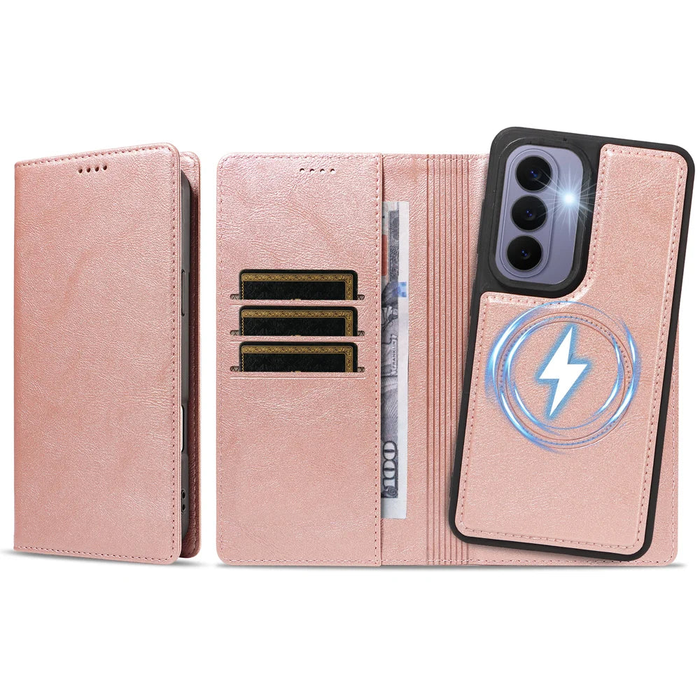 For Samsung Galaxy S26 Magnetic Case Detachable 2 in 1 Leather Wallet Phone Cover - Rose Gold - 6