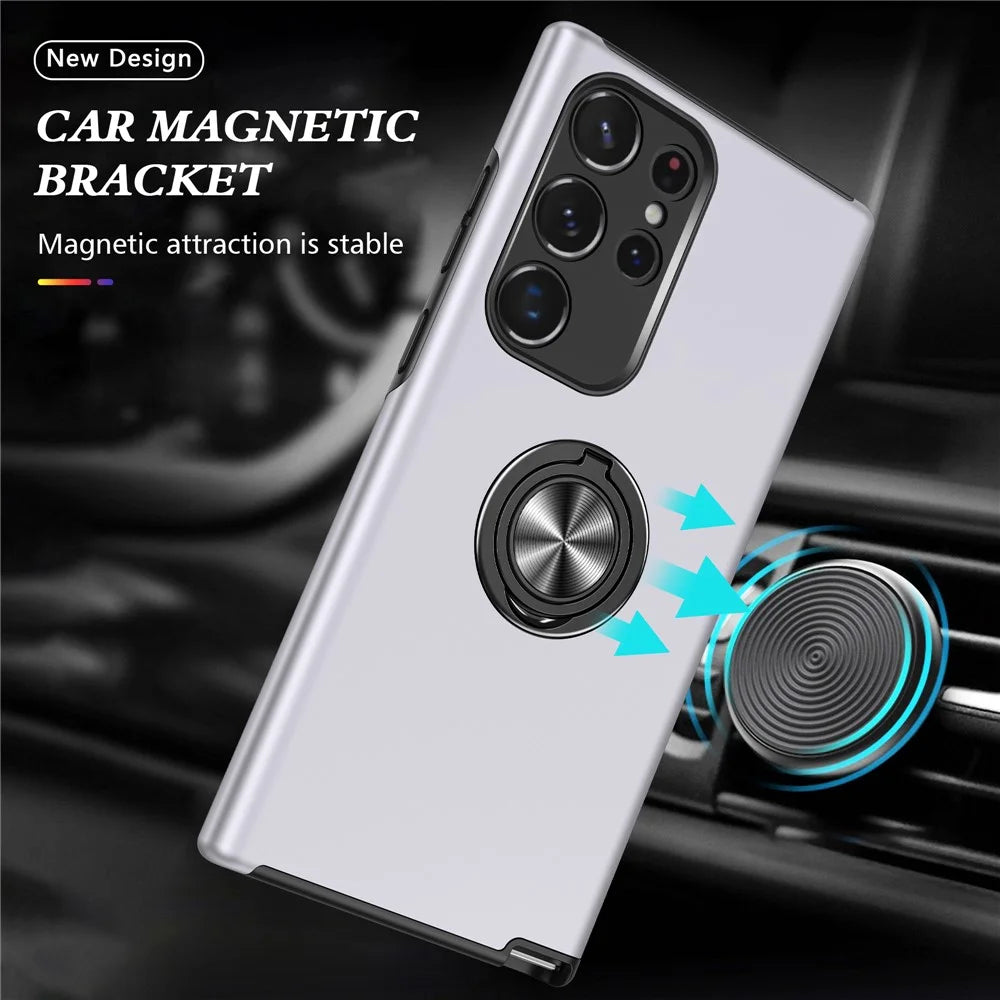 For Samsung Galaxy S23 Ultra Rotation Ring Kickstand Anti-fall Case Hard PC+Soft TPU Dual Layer Protection Phone Cover - Silver - 3