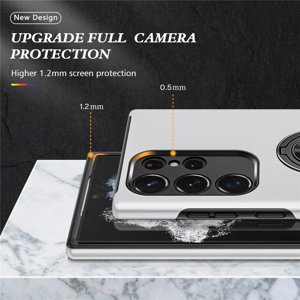For Samsung Galaxy S23 Ultra Rotation Ring Kickstand Anti-fall Case Hard PC+Soft TPU Dual Layer Protection Phone Cover - Silver - 6