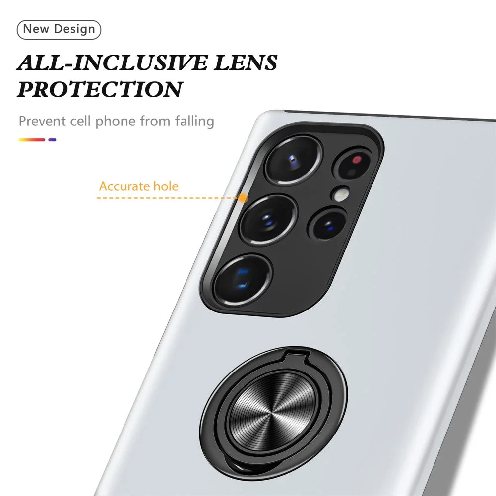 For Samsung Galaxy S23 Ultra Rotation Ring Kickstand Anti-fall Case Hard PC+Soft TPU Dual Layer Protection Phone Cover - Silver - 7