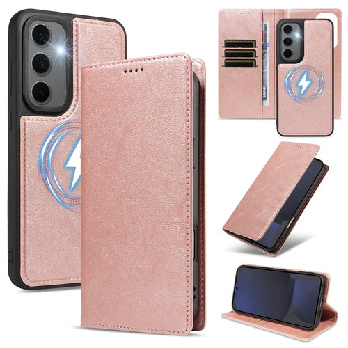 For Samsung Galaxy S24 FE Magnetic Case Detachable 2 in 1 Leather Wallet Phone Cover - Rose Gold - 1