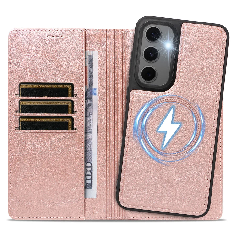 For Samsung Galaxy S24 FE Magnetic Case Detachable 2 in 1 Leather Wallet Phone Cover - Rose Gold - 2