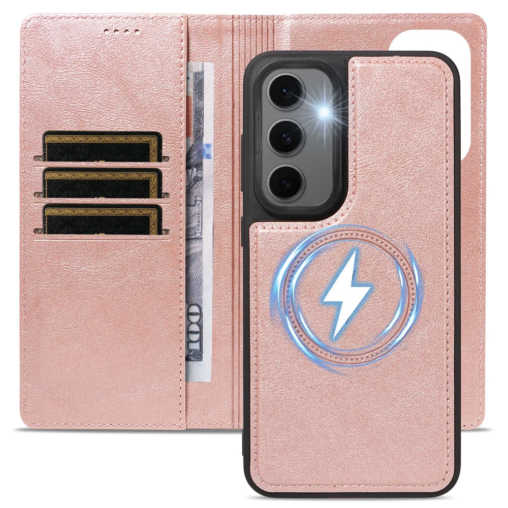 For Samsung Galaxy S24 FE Magnetic Case Detachable 2 in 1 Leather Wallet Phone Cover - Rose Gold - 4