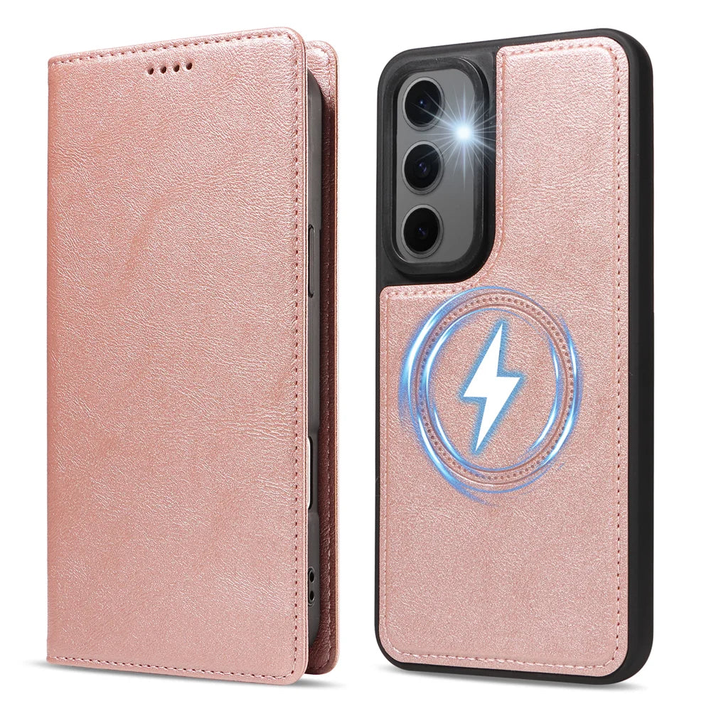 For Samsung Galaxy S24 FE Magnetic Case Detachable 2 in 1 Leather Wallet Phone Cover - Rose Gold - 5