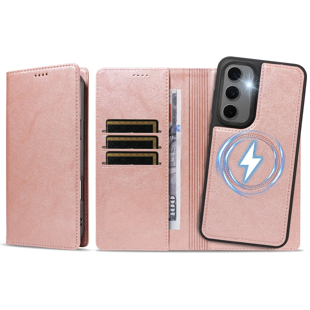 For Samsung Galaxy S24 FE Magnetic Case Detachable 2 in 1 Leather Wallet Phone Cover - Rose Gold - 6