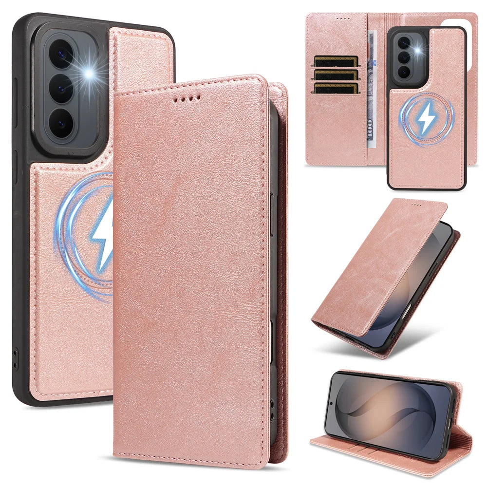 For Samsung Galaxy S26+ Magnetic Case Detachable 2 in 1 Leather Wallet Phone Cover - Rose Gold - 1
