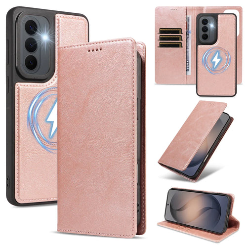 For Samsung Galaxy S26+ Magnetic Case Detachable 2 in 1 Leather Wallet Phone Cover - Rose Gold - 1