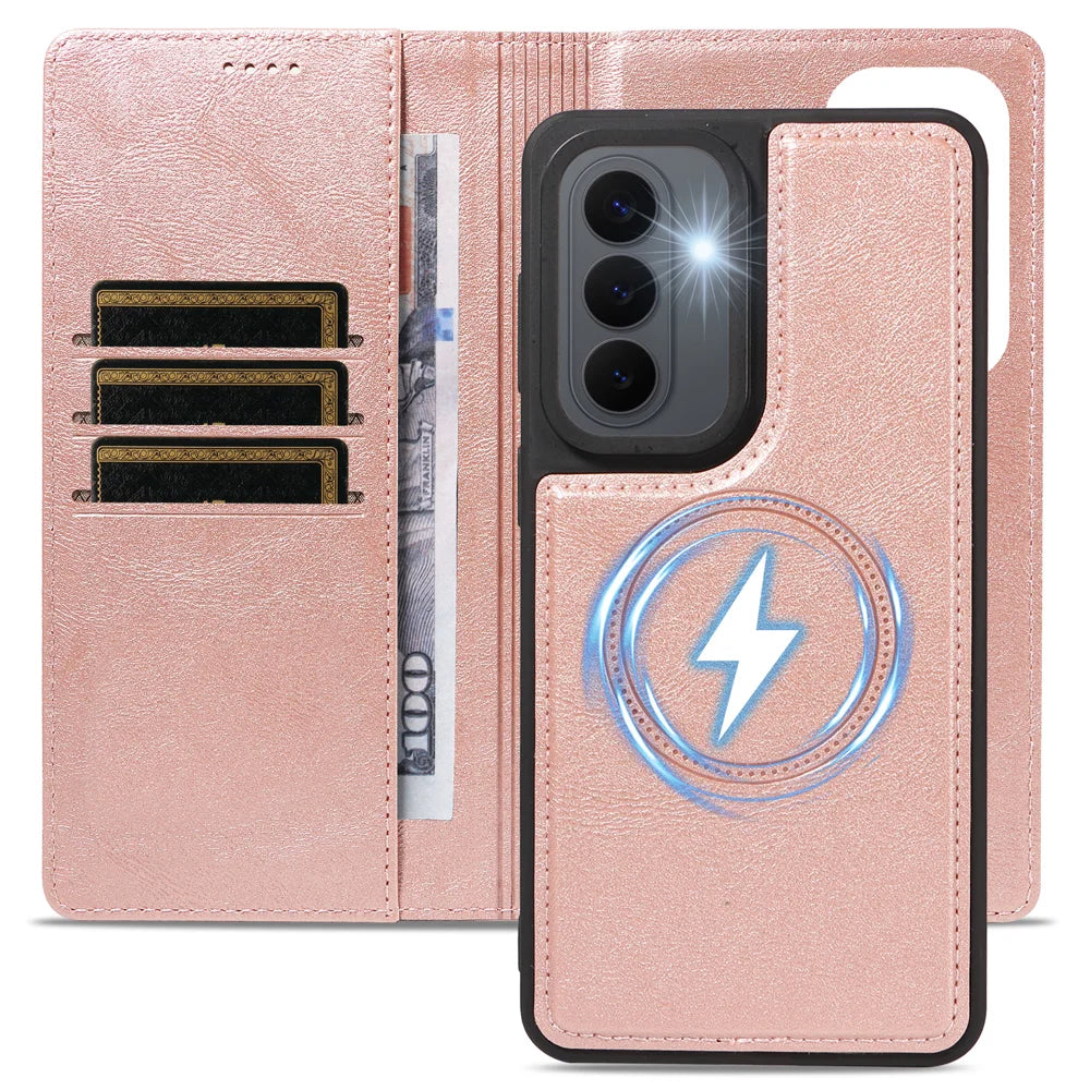 For Samsung Galaxy S26+ Magnetic Case Detachable 2 in 1 Leather Wallet Phone Cover - Rose Gold - 4