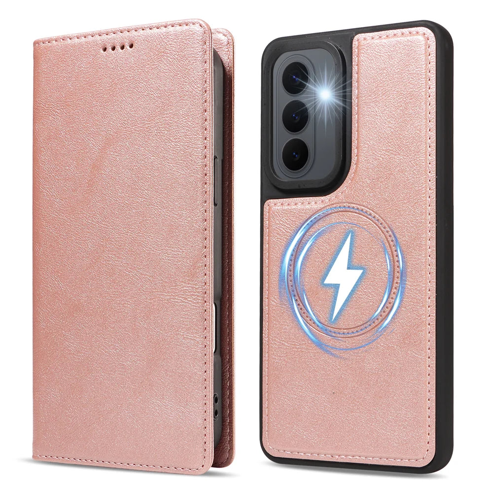 For Samsung Galaxy S26+ Magnetic Case Detachable 2 in 1 Leather Wallet Phone Cover - Rose Gold - 5