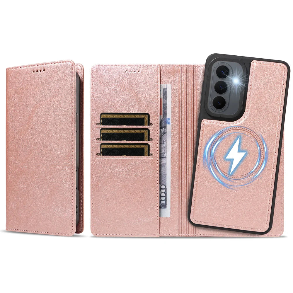 For Samsung Galaxy S26+ Magnetic Case Detachable 2 in 1 Leather Wallet Phone Cover - Rose Gold - 6