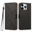 For iPhone 15 Pro Case Diamond Stitch PU Leather Wallet Flip Phone Cover with Wrist Strap - Black - 1