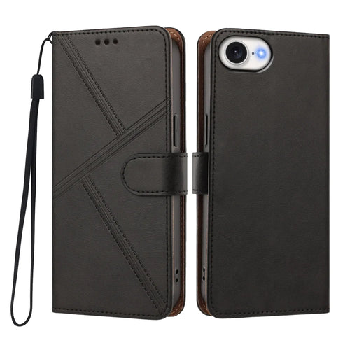 For iPhone 17e / iPhone 16e Case Diamond Stitch PU Leather Wallet Flip Phone Cover with Wrist Strap - Black - 1