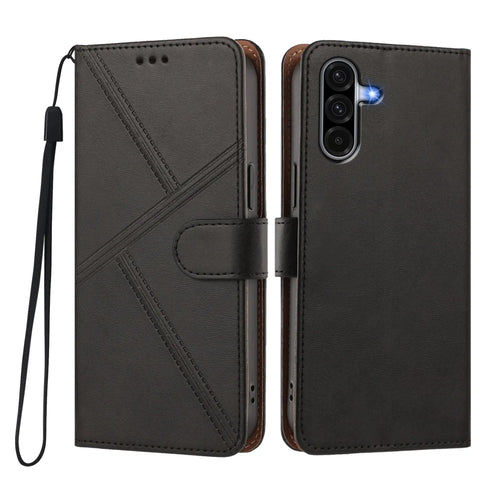 For Samsung Galaxy A17 4G / Galaxy A26 5G / Galaxy A18 4G / Galaxy A18 5G / Galaxy A17 5G Case Diamond Stitch PU Leather Wallet Flip Phone Cover with Wrist Strap - Black - 1