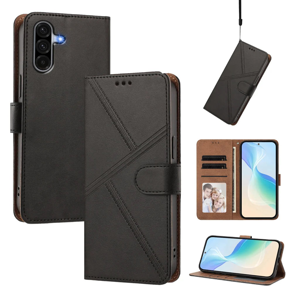 For Samsung Galaxy A17 4G / Galaxy A26 5G / Galaxy A18 4G / Galaxy A18 5G / Galaxy A17 5G Case Diamond Stitch PU Leather Wallet Flip Phone Cover with Wrist Strap - Black - 2