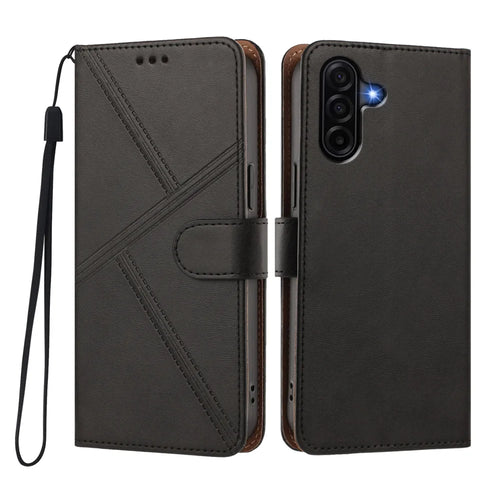 For Samsung Galaxy A57 5G Case Diamond Stitch PU Leather Wallet Flip Phone Cover with Wrist Strap - Black - 1