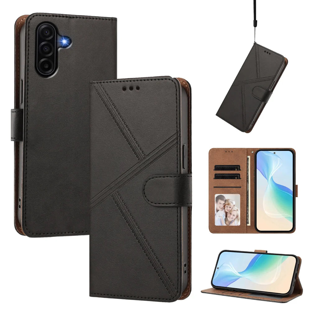 For Samsung Galaxy A57 5G Case Diamond Stitch PU Leather Wallet Flip Phone Cover with Wrist Strap - Black - 2