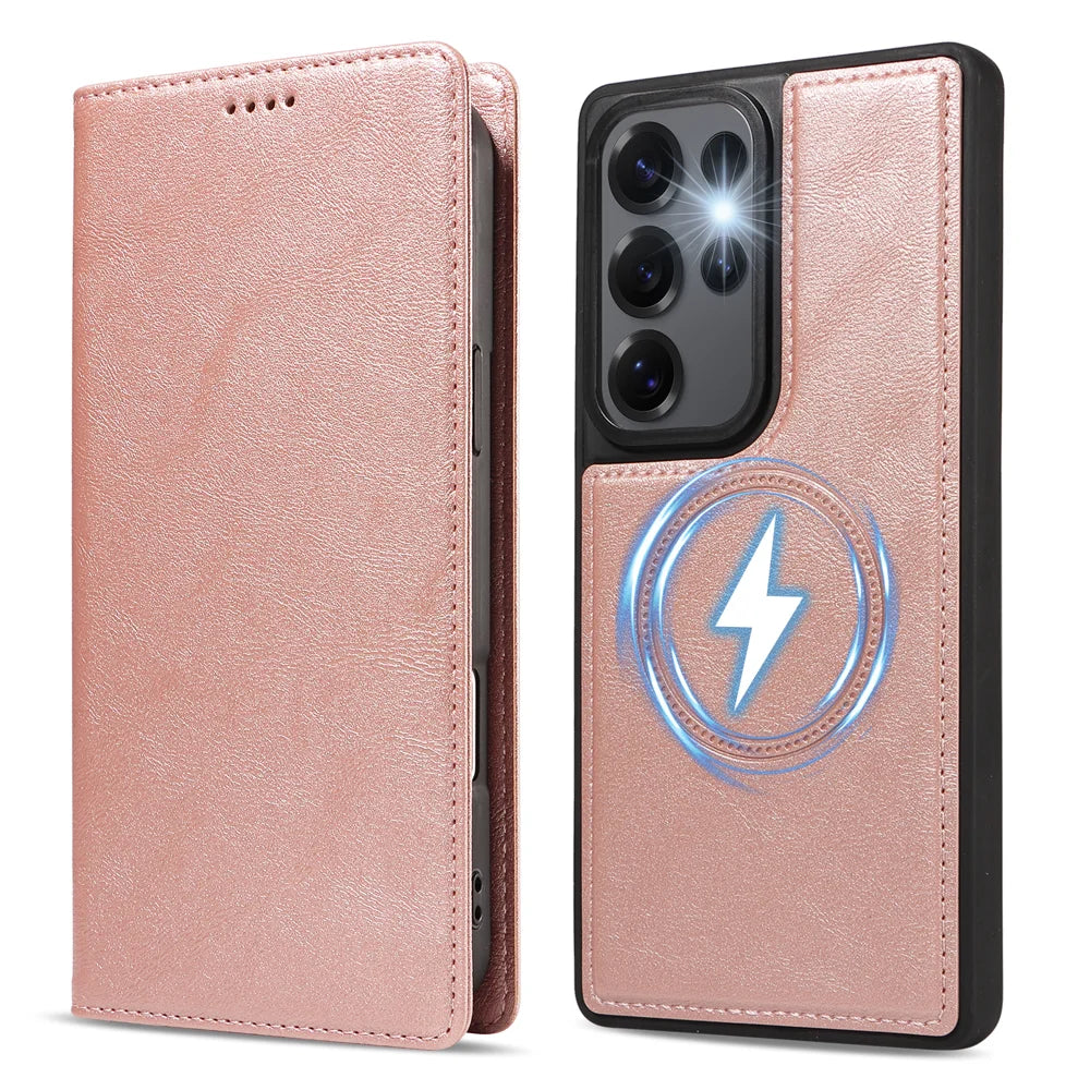 For Samsung Galaxy S25 Ultra Magnetic Case Detachable 2 in 1 Leather Wallet Phone Cover - Rose Gold - 5