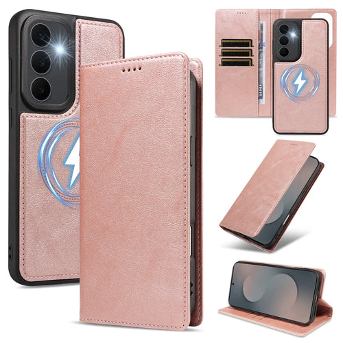 For Samsung Galaxy S25 FE Magnetic Case Detachable 2 in 1 Leather Wallet Phone Cover - Rose Gold - 1