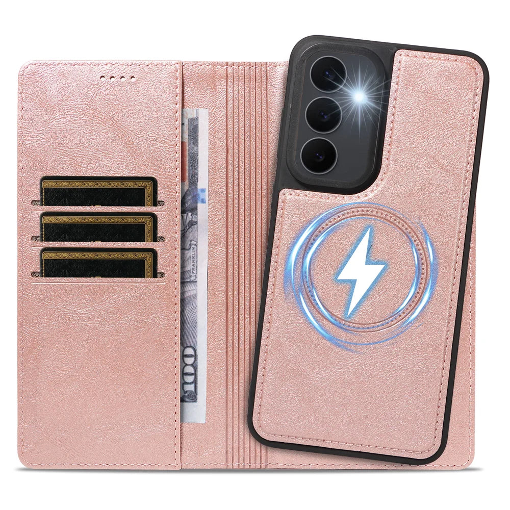For Samsung Galaxy S25 FE Magnetic Case Detachable 2 in 1 Leather Wallet Phone Cover - Rose Gold - 2