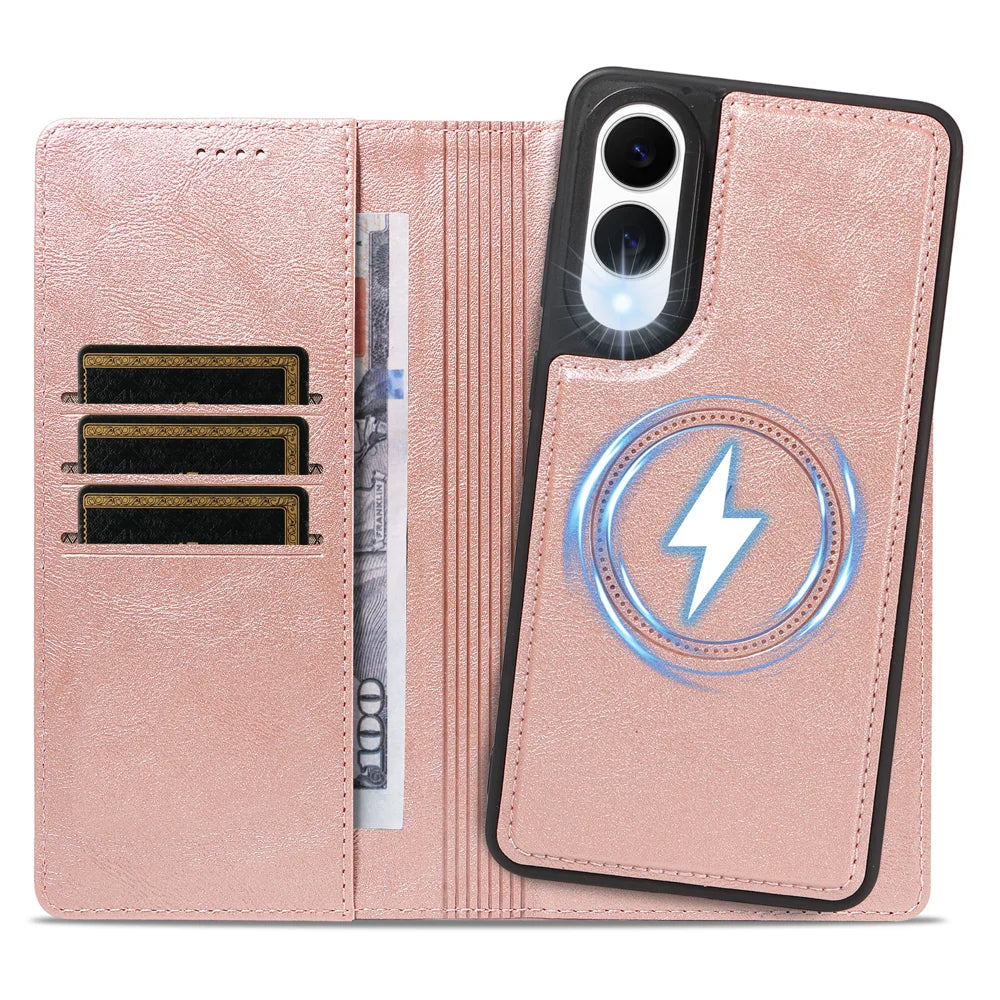 For Samsung Galaxy S25 Edge Magnetic Case Detachable 2 in 1 Leather Wallet Phone Cover - Rose Gold - 2
