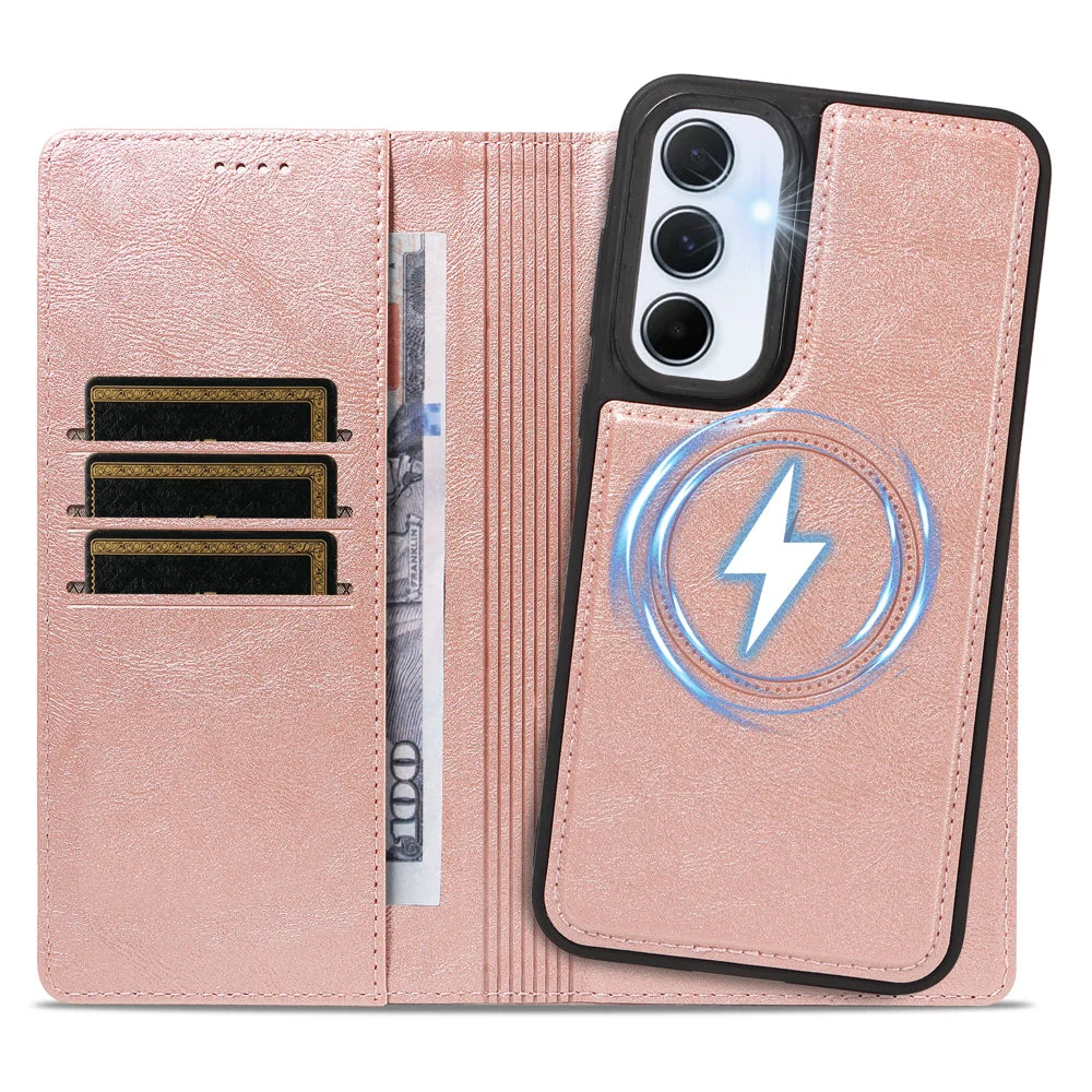 For Samsung Galaxy A55 5G Magnetic Case Detachable 2 in 1 Leather Wallet Phone Cover - Rose Gold - 2