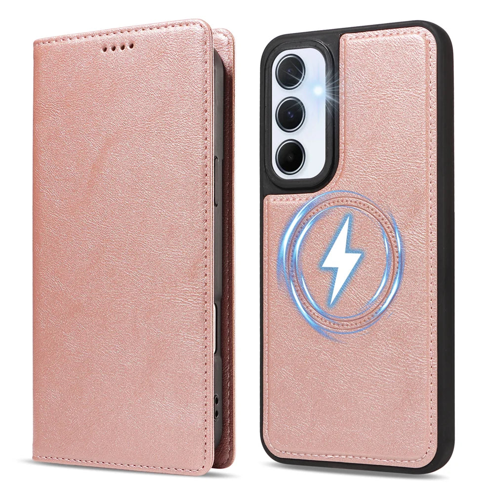 For Samsung Galaxy A55 5G Magnetic Case Detachable 2 in 1 Leather Wallet Phone Cover - Rose Gold - 5