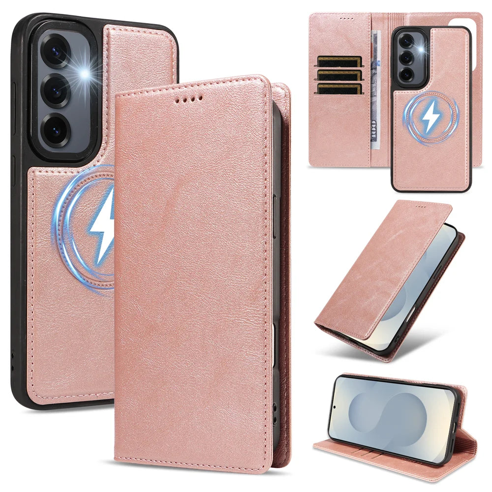For Samsung Galaxy S24+ / Galaxy S25+ Magnetic Case Detachable 2 in 1 Leather Wallet Phone Cover - Rose Gold - 1
