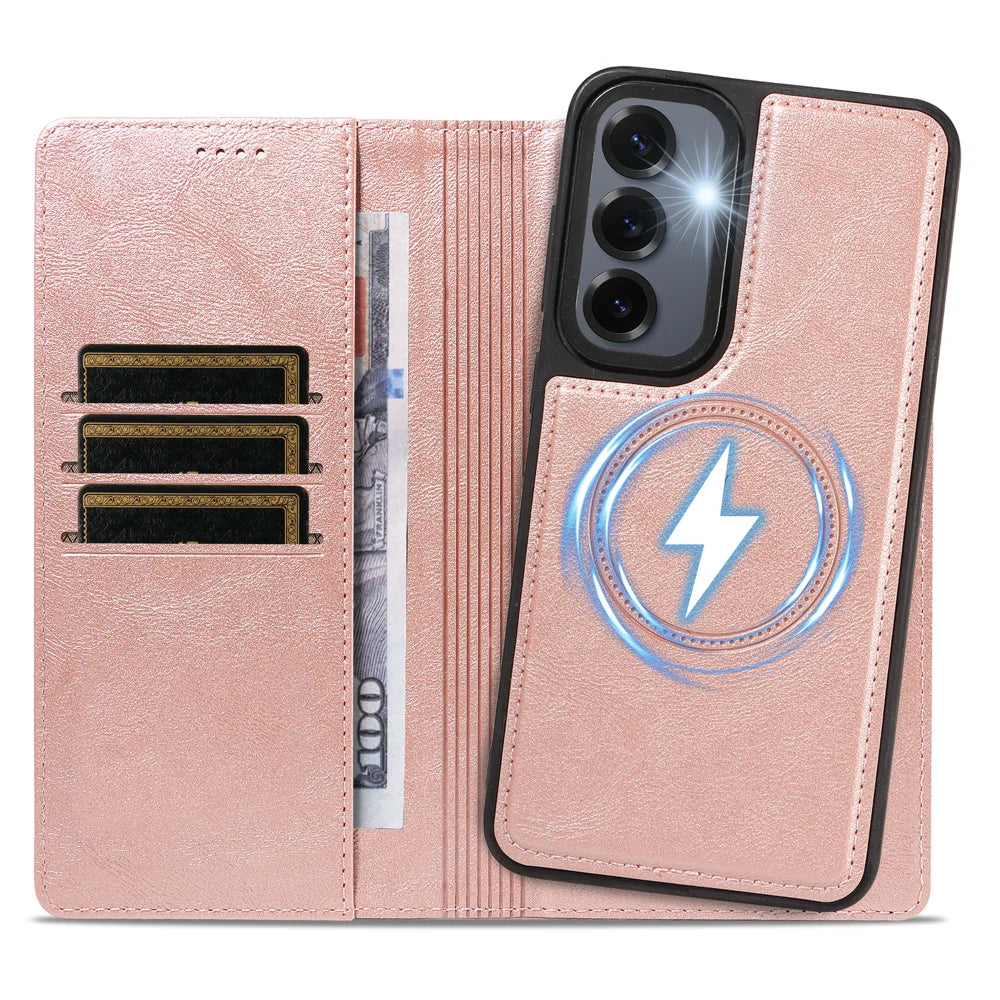 For Samsung Galaxy S24+ / Galaxy S25+ Magnetic Case Detachable 2 in 1 Leather Wallet Phone Cover - Rose Gold - 2